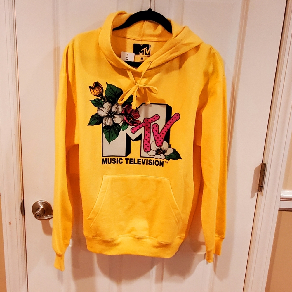 NWT! SET Ladies Bright Floral Yellow & Hot Pink MTV Matching Hoodie & Pant